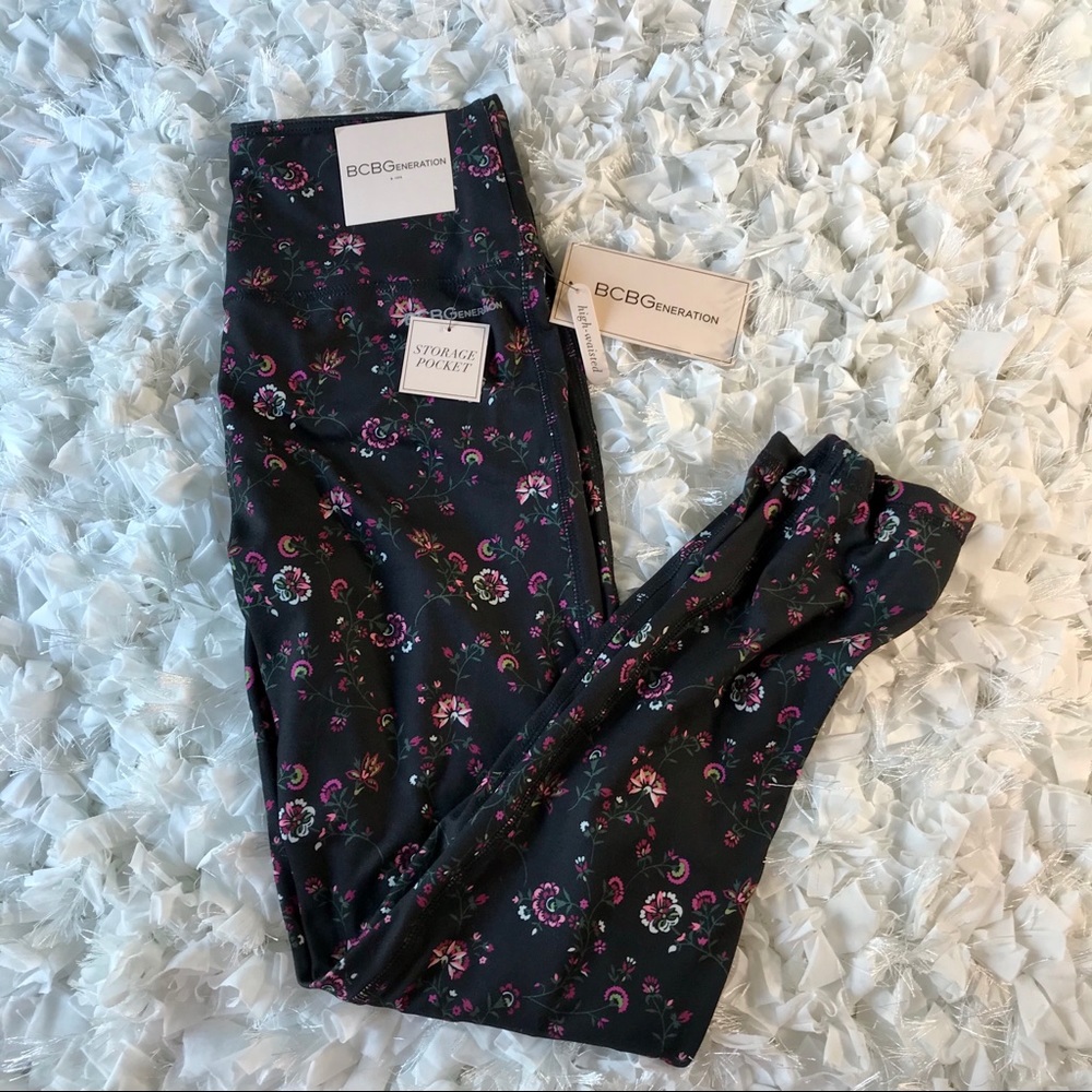 BCBG high waisted leggings floral yoga pants